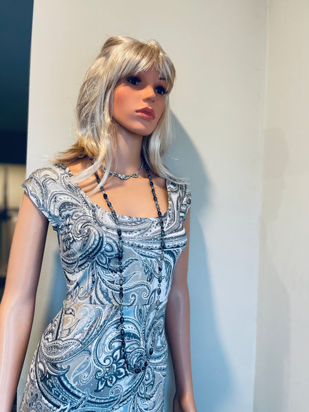 Silver Shimmer Print Dress with Slit